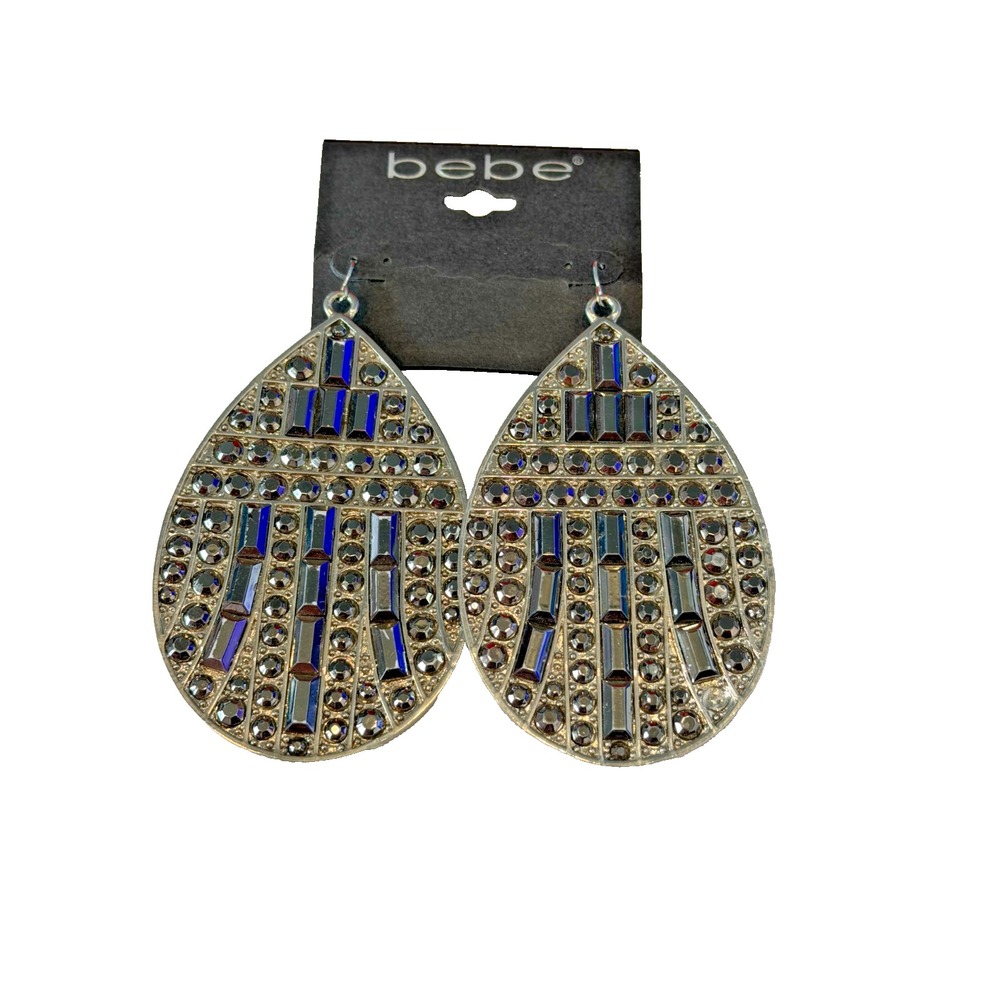 Bebe Teardrop Mixed Stone Earrings Silver‎ Blue Hematite Statement BB0112E59